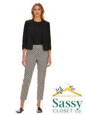 Ann Taylor Black White Scallop Fan Pants 4 Kate Fit Geometric Crop Blazer